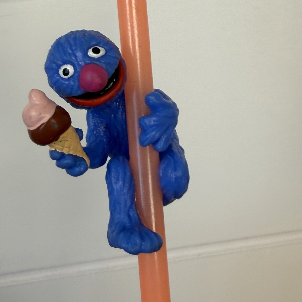 Vintage 90s Sesame Street Grover Figure Straw Color‎ Change Novelty Rare